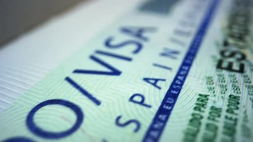 Close-up shot of Spanish Visa European Union Passport