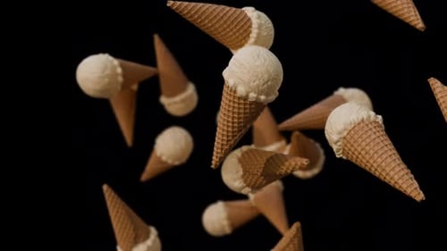 Delicious Vanilla Ice Cream Cones Falling Motion Background