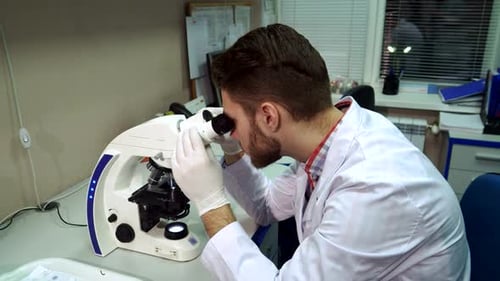 Scientist Using a Microscope in Laboratory