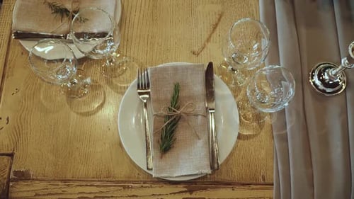 Top View Served Table with Wine Glass and Plate