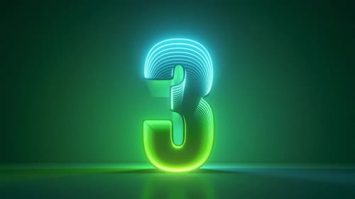 3d animation with green neon numbers counting from one to ten