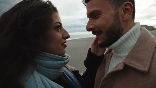 Romantic Couple Hug Together On The Beach In Valentines Day