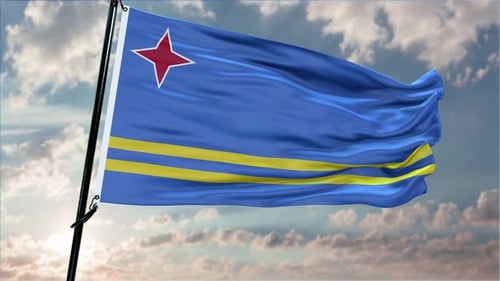Aruba-Flaggen-Hintergrund Realistisches Winken im Wind 4K