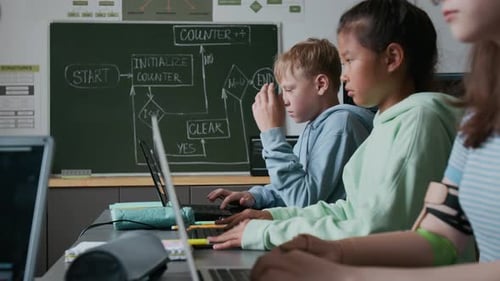Children Learning Code in Classroom Setting
