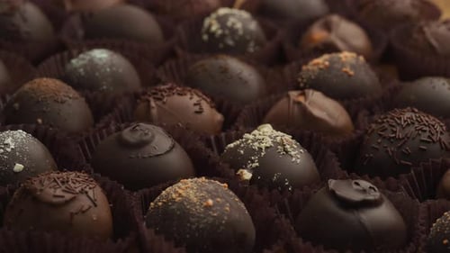Delicious Assorted Chocolate Truffles with Various Toppings Displayed