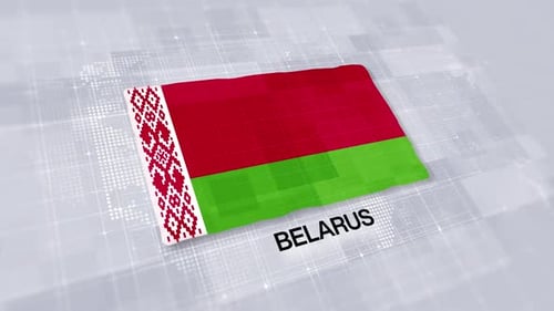 Animated Flag of Belarus on Digital World Map Background