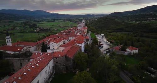 Aerial View of the Houses with Red Roofs the Old Town on a Hill