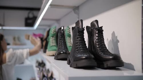 shoes on store shelves close-up