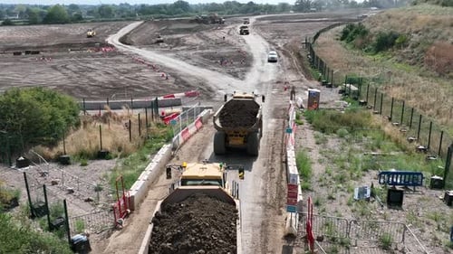 Heavy Machinery Working at a Construction Site