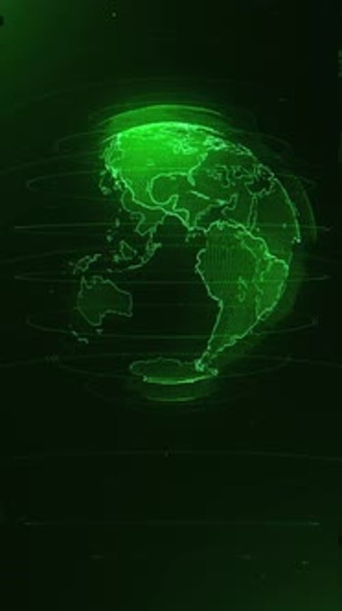 Glitchy Green Digital Globe Technology Background