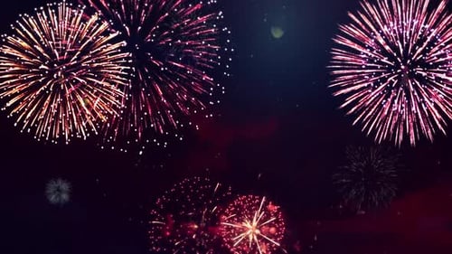 Beautiful Colourful Fireworks Shiny Display at Night Loop Background