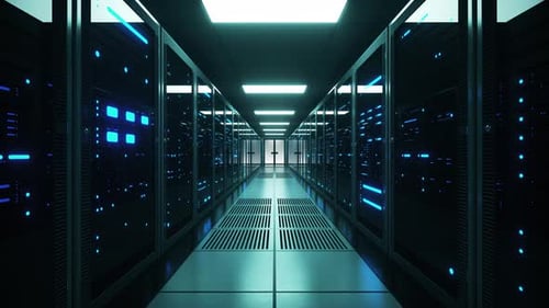 Futuristic Server Room Data Center Dolly Shot