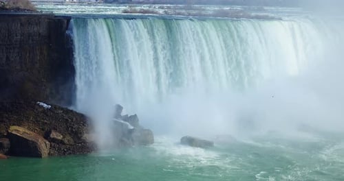 4K Niagria Falls Mist Cloud Waterfall Gulls Rainbow Pan Right