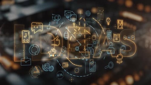 Animação tridimensional de infográficos de estratégia de negócios