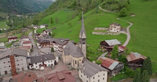 Aerial View of the Alpine Rural Landscape of Rocca Pietore in Italy