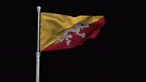 Bhutan Flag Waving on Flagpole Motion Graphic