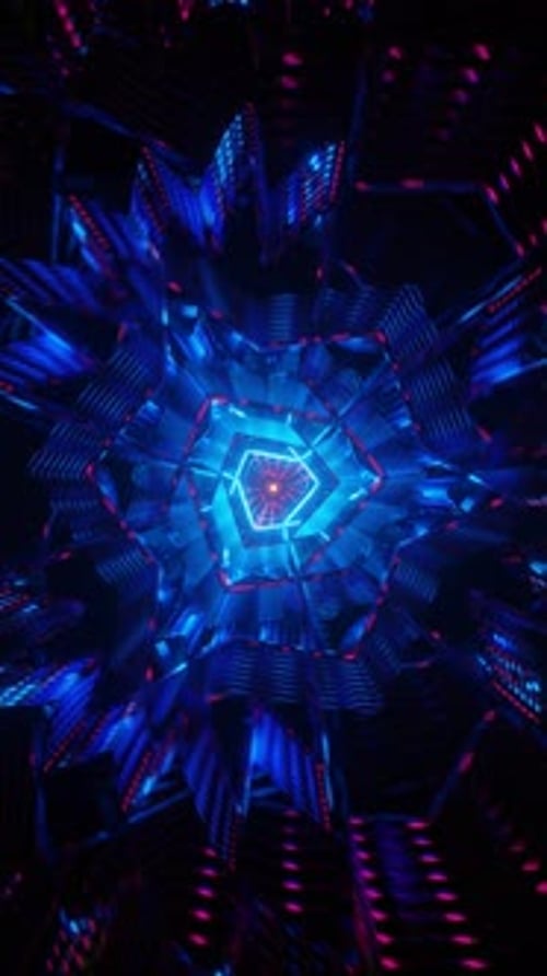 Vídeo vertical: animación abstracta de neón en bucle sin fisuras de túnel en forma de triángulo infinito VJ Loop 3D