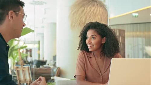 Happy Diverse Business Team Man and Woman Giving High Five at Work in Office