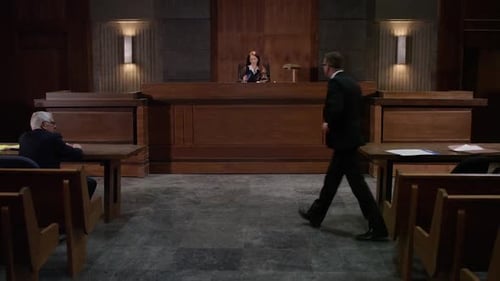 Court room scene - modern lawyers in an american trial court in front of a judge