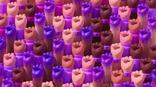 Diverse Fists Raised for Women's Rights and Empowerment Loop