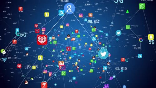 Animated Global Network Connecting Social Media and 5G Technology