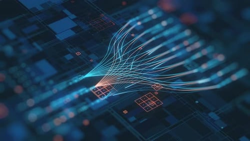 Abstract visualization of data flowing through a futuristic digital network.