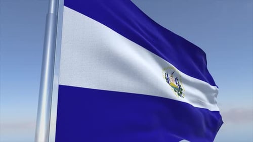 El Salvador Flag Waving Against Blue Sky