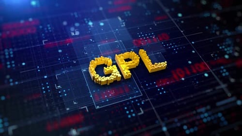 Futuristic GPL Text Reveal on Digital Circuit Grid