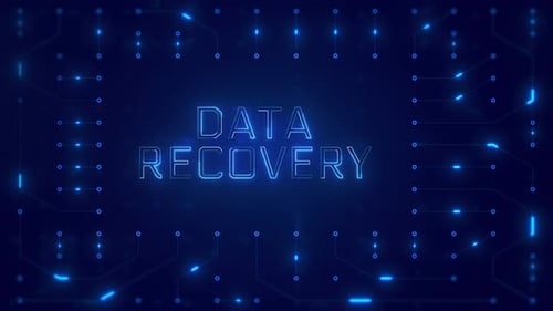 Data Recovery Word Text with neon circuit board design or computer semiconductor design