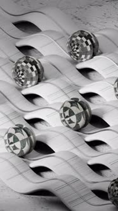 Vertikale Luxus-3D-Animation in Schwarz und Weiß, befriedigend, schleifbar, mit stylischen Bällen, Sliding Illusion