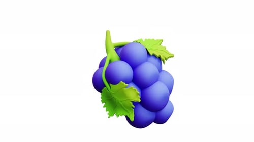 Stylized 3D Blue Grapes Rotating Animation Loop