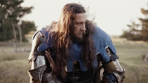 Stern Medieval Warrior Looks at the Camera