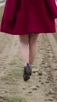 Woman in Maroon Coat Strolling Through Rice Paddies, Nature Stock ...