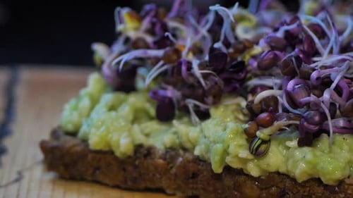 Close Up of Avocado Toast with Sprouts