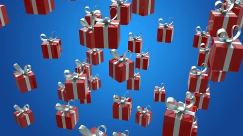 Falling Red Gift Boxes with Silver Ribbons for Celebrations