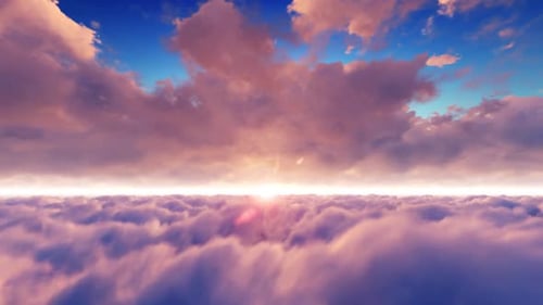 Flying Above Golden Clouds Loop with Glowing Sunrise Horizon