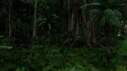 Slow Pan Through Dense Green Tropical Jungle Forest