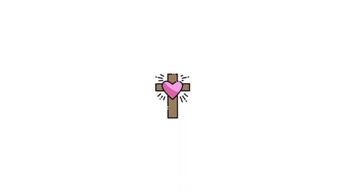 Animated Cross with Pink Heart and Shining Rays