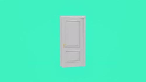 White door opening animation on turquoise background