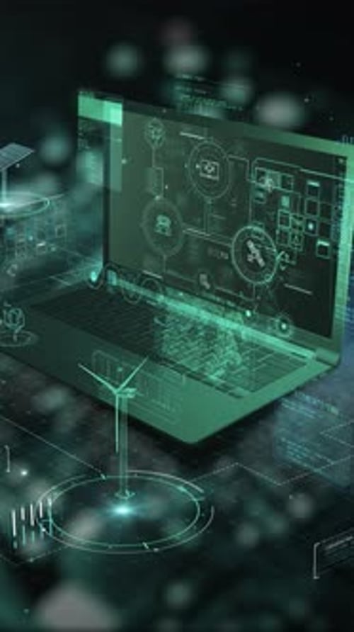 Laptop's Digital Realm with 3D Animated Charts