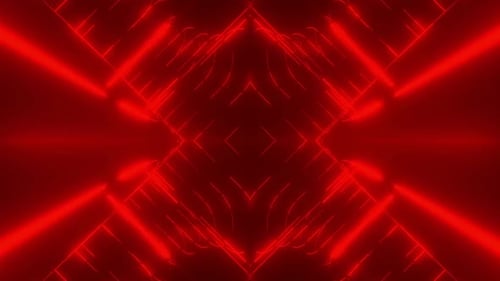 Dynamic red neon tunnel with pulsating light and abstract geometric patterns