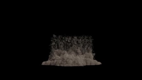 Wall collapses creating dust wave, transparent background