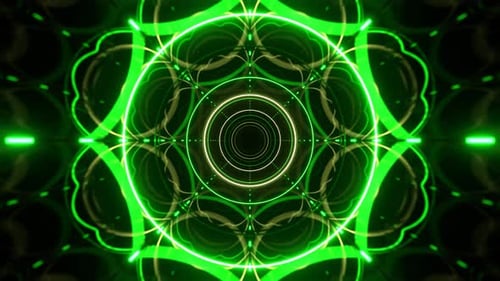 Green And Yellow Ring Neon Flashing Mirror Tunnel Background VJ Loop In 4K