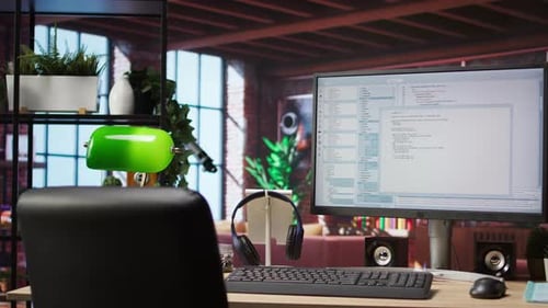 Code-Editor auf dem Computerbildschirm im Home Office, der zum Erstellen von Anwendungen verwendet wird