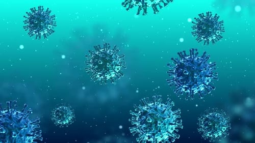 Virus-Animationsdesign mit blauem Hintergrund