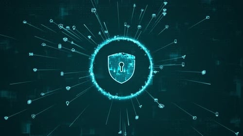 Digital Network Security Shield with Connecting Icons Animation