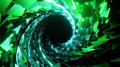 3D futuristic spiral green neon light tunnel motion graphic animation.