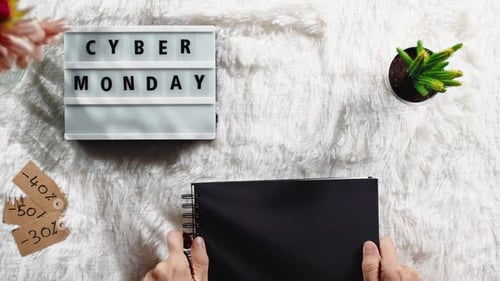 Flat Lay of Cyber Monday on a Table