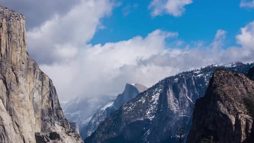 Time Lapse - Beautiful Clouds Moving Over Yosemite National Park Valley in Winter