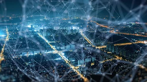 smart Connected city skyline. Futuristic network concept, city Technology